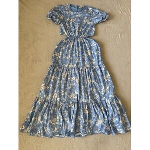 Wayf Women's Size Medium‎ Plaza Floral Cut-Out Tiered Maxi Dress Blue